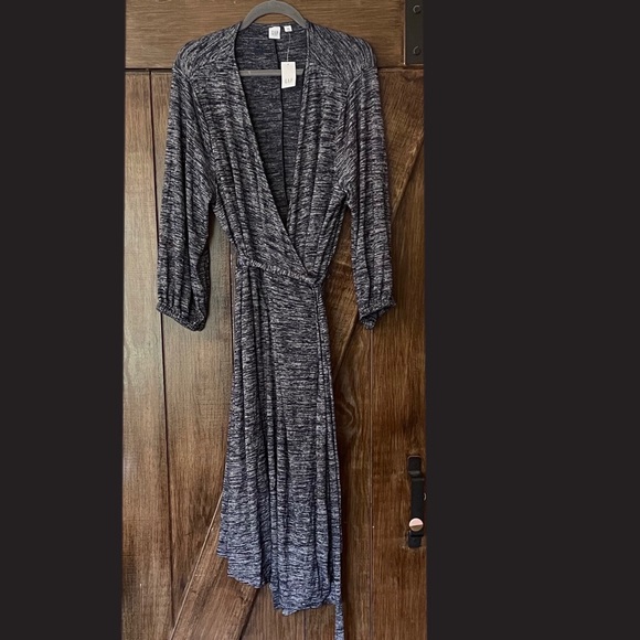 GAP Knit Stretch Wrap Dress. Marled Heather Blue. - Picture 1 of 2